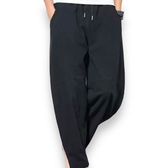 Black Drawstring Waistband Pockets Tapered Leg Harem Pants - NEW - Picture 2 of 4